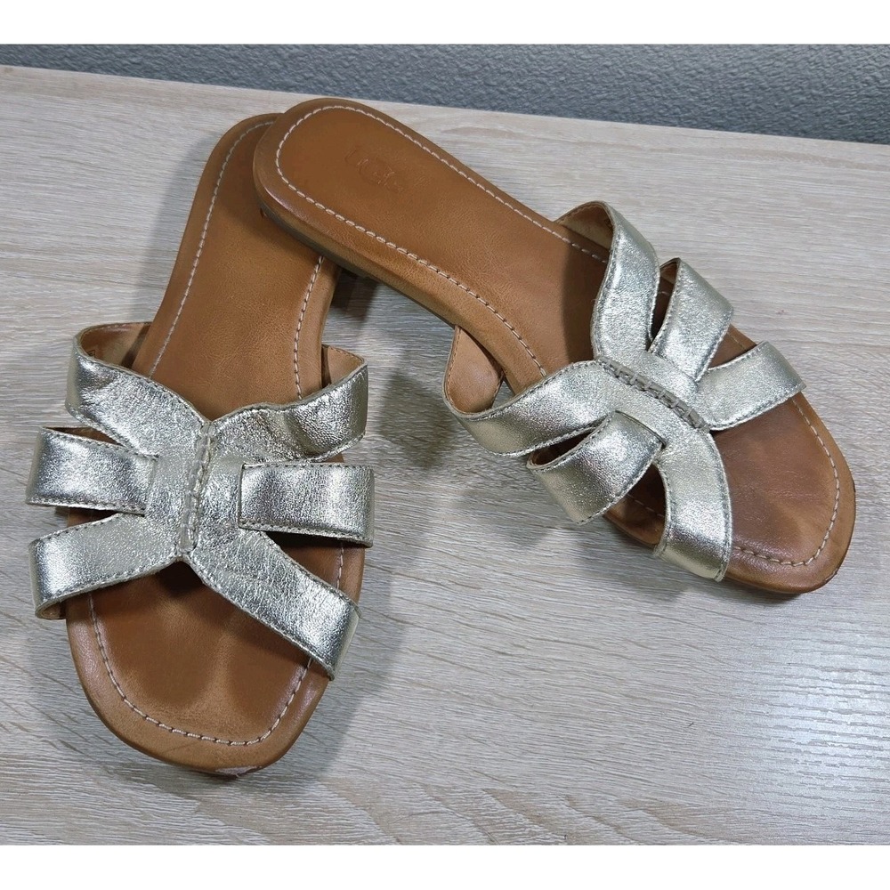 UGG Metallic Gold Leather Slide Sandals Women's Size 8 EU 39‎ Flat Summer